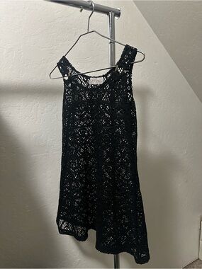 Black Crochet Mini Dress - Sleeveless Summer Tunic